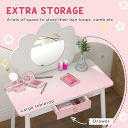 Rackhams Kids Dressing Table with Mirror, Stool, Drawer, Cloud Design, White - thumbnail 5
