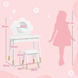 Rackhams Kids Dressing Table with Mirror, Stool, Drawer, Cloud Design, White - thumbnail 6