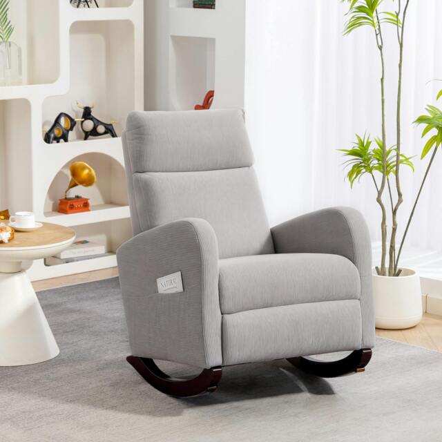 Rackhams Modern High Back Corduroy Leisure Rocking Chair for Nursery - Grey - image 1