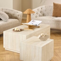 Rackhams Dice Square and Rectangular Coffee Table Set of 2 in Travertine Rough Paper Effect - Natural - Cream - 42 - thumbnail 5