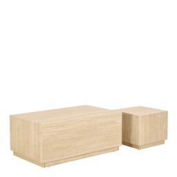 Rackhams Dice Square and Rectangular Coffee Table Set of 2 in Travertine Rough Paper Effect - Natural - Cream - 42 - thumbnail 3