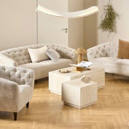 Rackhams Dice Square and Rectangular Coffee Table Set of 2 in Travertine Rough Paper Effect - Natural - Cream - 42 - thumbnail 4