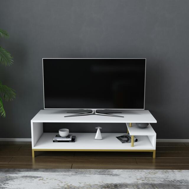 "Rackhams Reilly Modern Tv Stand TV Cabinet for TV's up to 55"" - Gold White" - image 1