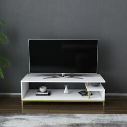 "Rackhams Reilly Modern Tv Stand TV Cabinet for TV's up to 55"" - Gold White" - thumbnail 1