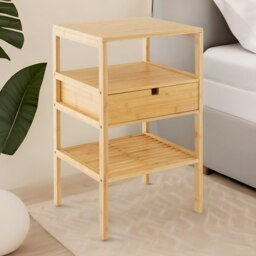 Rackhams Bamboo Bedside Table With Drawer and Shelf Natural Brown - thumbnail 6