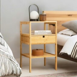 Rackhams Bamboo Bedside Table With Drawer and Shelf Natural Brown - thumbnail 2