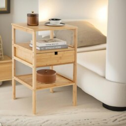 Rackhams Bamboo Bedside Table With Drawer and Shelf Natural Brown - thumbnail 5