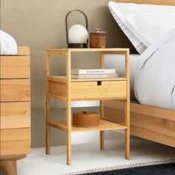 Rackhams Bamboo Bedside Table With Drawer and Shelf Natural Brown - thumbnail 1