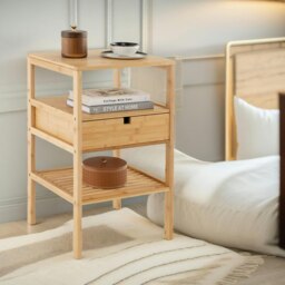Rackhams Bamboo Bedside Table With Drawer and Shelf Natural Brown - thumbnail 4
