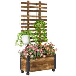 Rackhams Raised Garden Bed, Wooden Planter with Trellis and Wheels - thumbnail 2