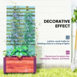Rackhams Raised Garden Bed, Wooden Planter with Trellis and Wheels - thumbnail 4