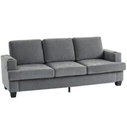 Rackhams 3 Seater Sofa, Fabric Sofa with USB Ports and Cup Holders, Cream - Grey - Both sides - 1 - thumbnail 6