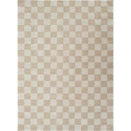 Rackhams Fossay Shag-Washable Beige High Pile Checkered Rug - 200 x 275 cm - thumbnail 2