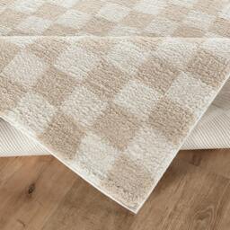 Rackhams Fossay Shag-Washable Beige High Pile Checkered Rug - 200 x 275 cm - thumbnail 4