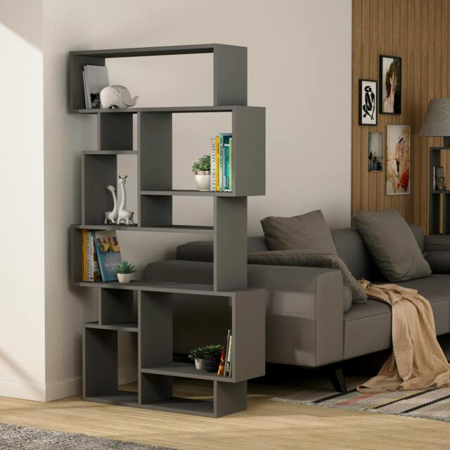 Rackhams Karmato Modern Bookcase Display Unit with 10 Compartments 168.5cm Tall - Anthracite Grey - image 1