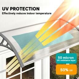 Rackhams Door Canopy Outdoor Awning Rain Shelter for Window Porch, Grey - thumbnail 4