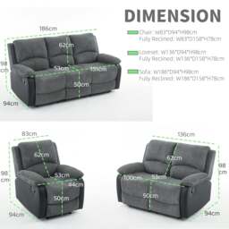 Rackhams Manual Reclining Sofa Set, Corduroy Fabric Recliner Sectional Sofa Suite-Adjustable Backrest and Footrest, Jumbo Cord Fabric Recliner - 2 Seater - thumbnail 6