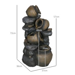 Rackhams Solar Water Feature with LED Lights and Pump 4 Tier Water Fountain - Grey - Resin - 37L x 36W x 72Hcm - thumbnail 5