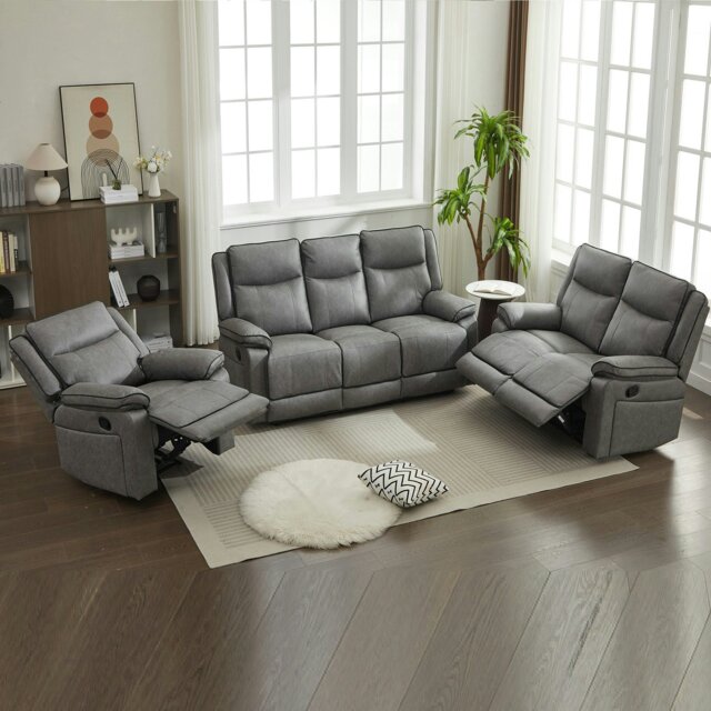 Rackhams Manual Recliners Sofa Set,105–135 Degrees Recliner Padded Sofa with Adjustable Backrest - 1+2+3 Seater - image 1