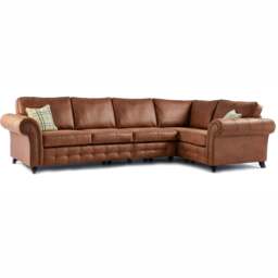 Rackhams Oakland Long 5 Seater Leather Corner Sofa Chesterfield Style - Charcoal - Left Hand Facing - thumbnail 4