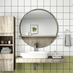 Rackhams Round Mirror for Wall Makeup Mirror with Shelf Grey Wood Effect - thumbnail 3