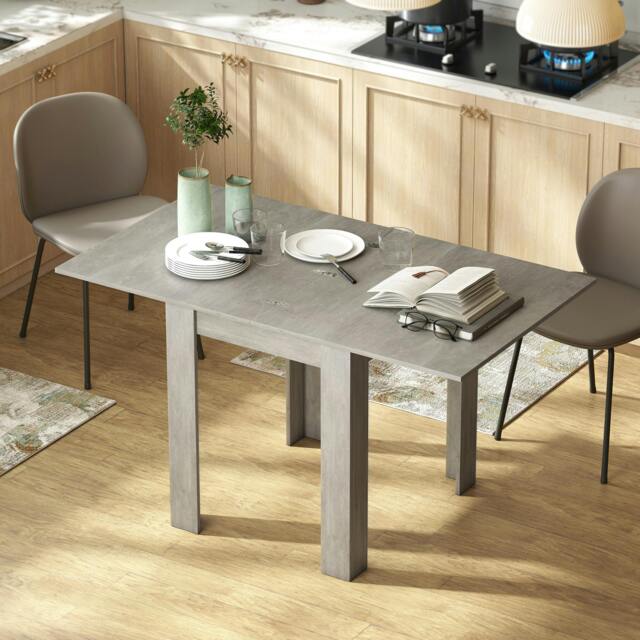 Rackhams Folding Dining Table for 4-6, Drop Leaf Table for Small Spaces, Grey - image 1