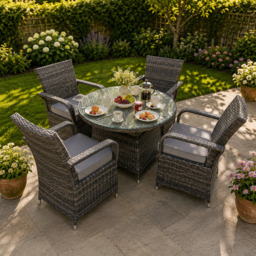 Rackhams Rattan Garden Furniture Dining Set Table And Chairs Wicker Patio Outdoor 4 chairs plus medium round table - thumbnail 2