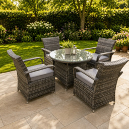 Rackhams Rattan Garden Furniture Dining Set Table And Chairs Wicker Patio Outdoor 4 chairs plus medium round table - thumbnail 1