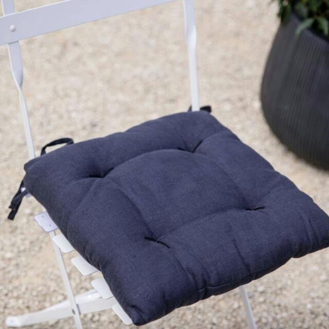 Rackhams Linen Seat Pad Cushion - Navy - Linen - h7.5 x w35 x d35cm - image 1