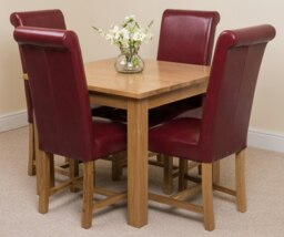 Rackhams Oslo 90 x 90cm Small Square Oak Dining Set with Washington Leather Chairs - 1 - 4 chairs - Burgundy