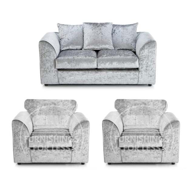 Rackhams Crystal Crushed Velvet 2 Seater and 2 Armchairs Scatter Back - Silver - image 1