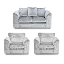 Rackhams Crystal Crushed Velvet 2 Seater and 2 Armchairs Scatter Back - Silver