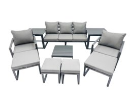 Rackhams Outdoor Garden Furniture Set Aluminium Lounge Sofa Square Coffee Table Sets with 4 Stools 2 Side Tables Dark Grey - thumbnail 1