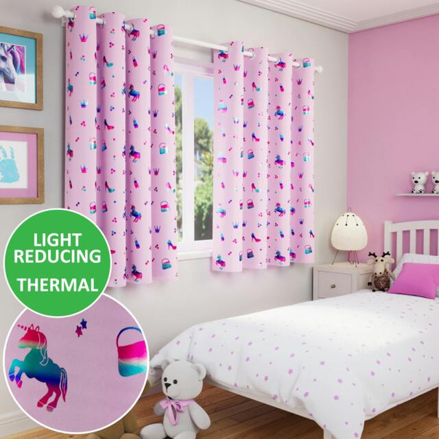 "Rackhams Pink Kids Curtain with Unicorns - Room Darkening, Energy Saving Eyelet Header - Ideal for Childrens Rooms - Pink - 72"" (183cm) - 66"" (168cm)" - image 1