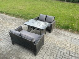 Rackhams Garden Furniture Sets 3 Pieces Wicker Rattan Furniture Manual Wicker Patio Sofa Patio Conversation Set Dark Grey Mixed - thumbnail 2