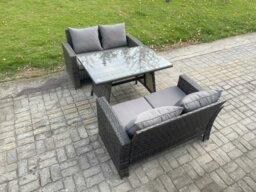 Rackhams Garden Furniture Sets 3 Pieces Wicker Rattan Furniture Manual Wicker Patio Sofa Patio Conversation Set Dark Grey Mixed - thumbnail 1