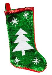 Rackhams 45cm Reversible Sequin Christmas Stocking Sack, Multicolour Tree Shape Festive Gift Bag - thumbnail 3