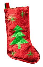 Rackhams 45cm Reversible Sequin Christmas Stocking Sack, Multicolour Tree Shape Festive Gift Bag - thumbnail 4