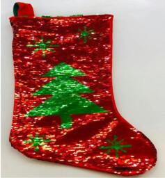 Rackhams 45cm Reversible Sequin Christmas Stocking Sack, Multicolour Tree Shape Festive Gift Bag - thumbnail 2