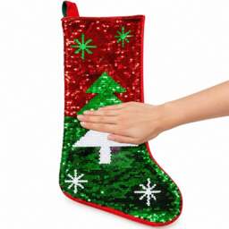 Rackhams 45cm Reversible Sequin Christmas Stocking Sack, Multicolour Tree Shape Festive Gift Bag