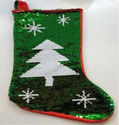 Rackhams 45cm Reversible Sequin Christmas Stocking Sack, Multicolour Tree Shape Festive Gift Bag - thumbnail 5
