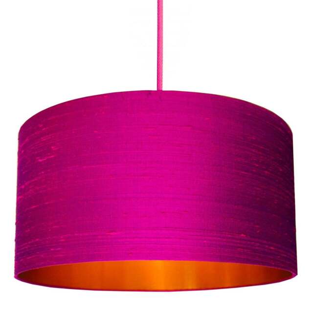 "Rackhams Hot Pink Silk Lampshade With Copper Foil Lining - 60cm Diameter x 20cm Height / (24"" x 8"")" - image 1
