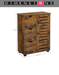 Rackhams Rustic Bathroom Floor Cabinet with 3 Drawers & Adjustable Shelves – Wooden Storage Unit for Bathroom - thumbnail 4