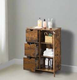 Rackhams Rustic Bathroom Floor Cabinet with 3 Drawers & Adjustable Shelves – Wooden Storage Unit for Bathroom - thumbnail 5