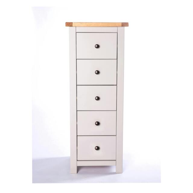 Rackhams Argenta 5 Drawer Narrow Chest of Drawers Brass Knob - Light Grey - image 1