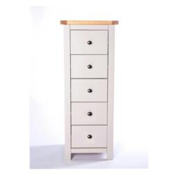 Rackhams Argenta 5 Drawer Narrow Chest of Drawers Brass Knob - Light Grey - thumbnail 1