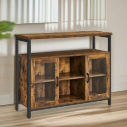 Rackhams Kitchen Sideboard Buffet Cabinet Industrial Rustic Furniture Brown - thumbnail 4