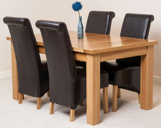 Rackhams Seattle Oak Extending Dining Table with Montana Leather Chairs - 4 chairs - Brown - image 1