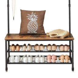 Rackhams Large Hall Tree Coat Rack with Bench and Shoe Rack - thumbnail 3