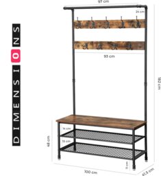 Rackhams Large Hall Tree Coat Rack with Bench and Shoe Rack - thumbnail 4